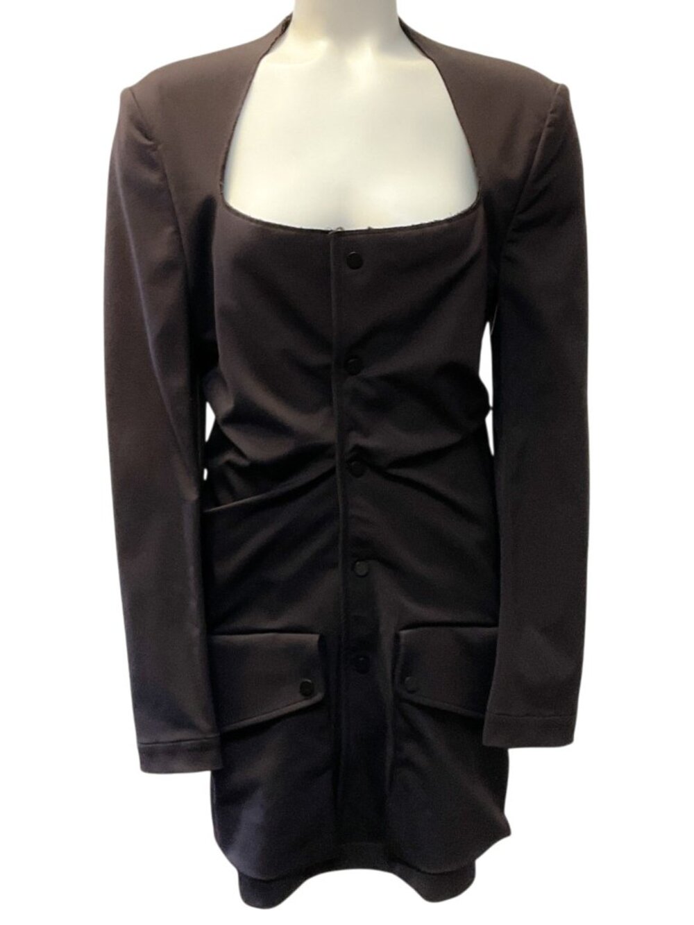 Bottega Veneta Brown Square Neck Ruched Jacket
